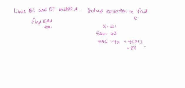 PLEASE HELP!!!!! Lines BC and EF meet at A. Set up an equation to find the value of-example-2