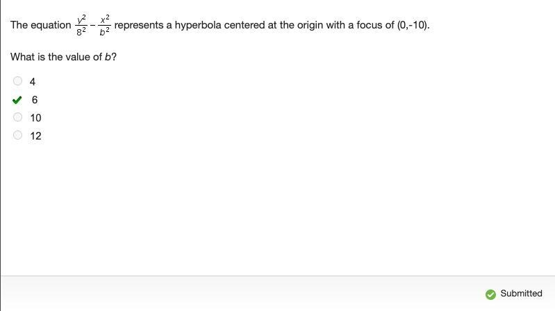 The equation represents a hyperbola centered at the origin with a focus of (0,-10). What-example-1