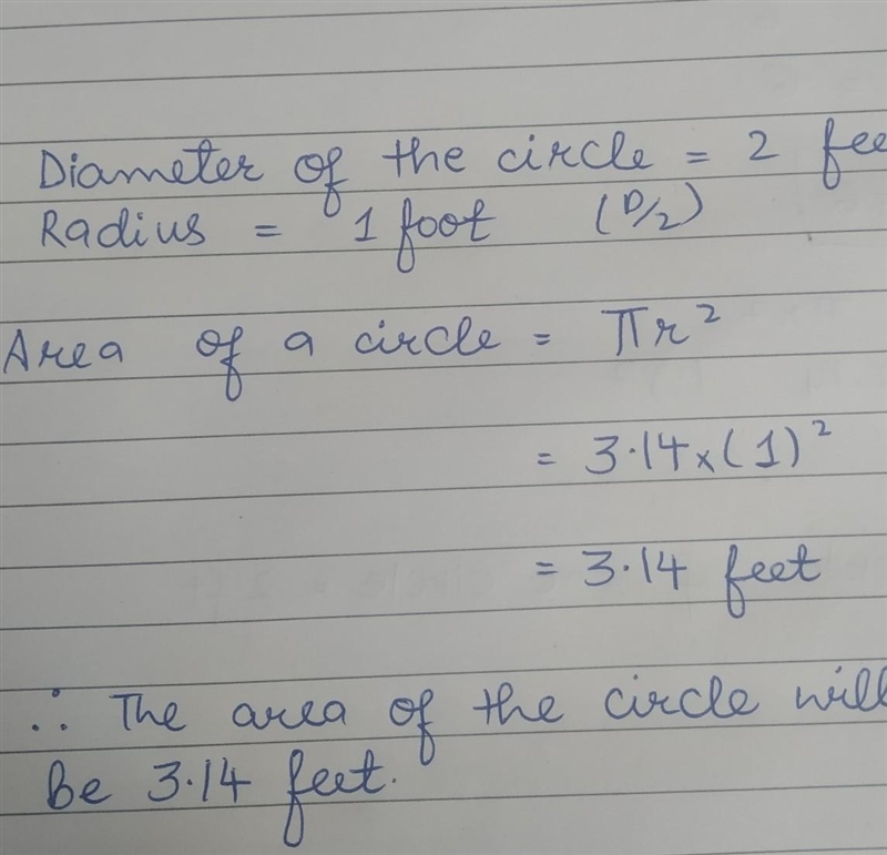 Find the area of a circle with a diameter of 2 feet. Use 3.14 for π.-example-1