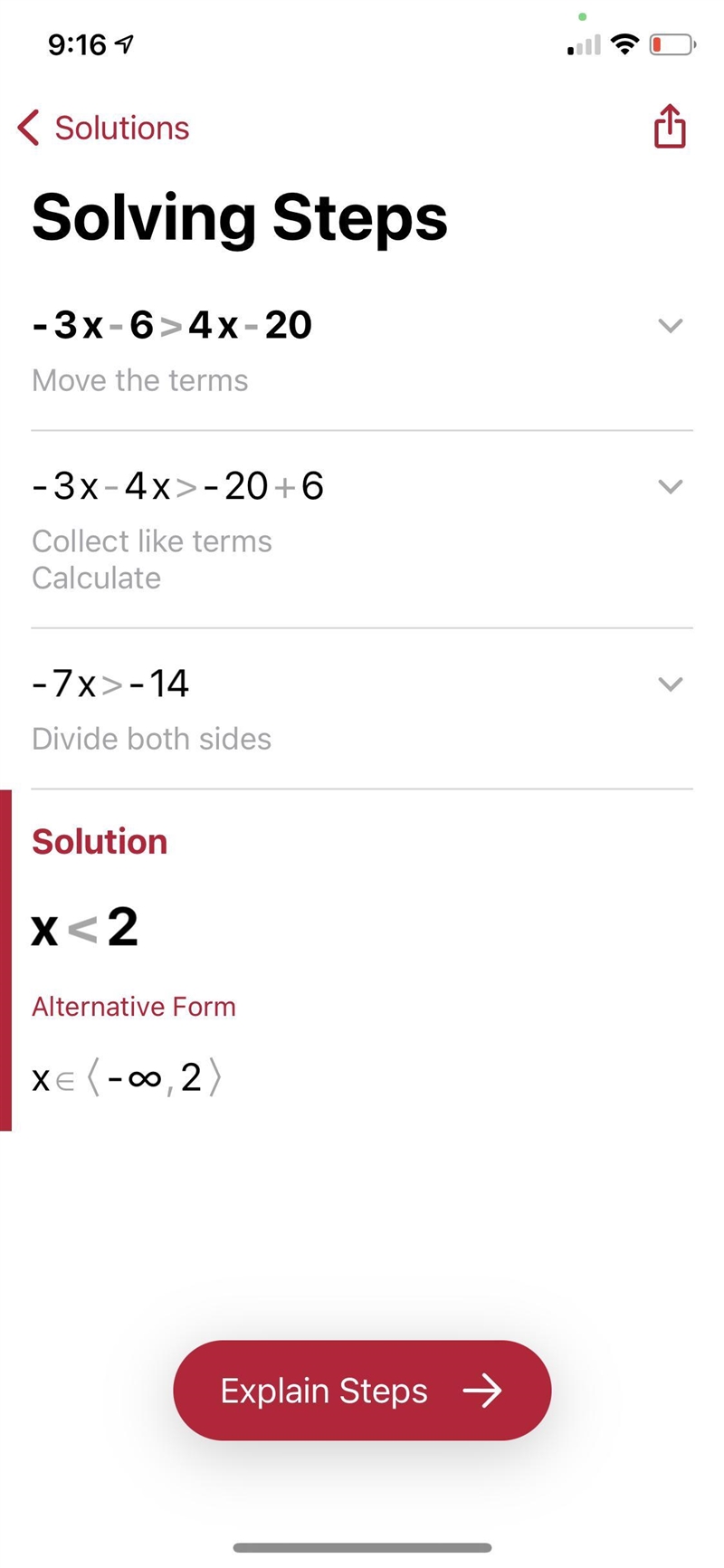 Solve each inequality and show work. 1) 4x - 2 > 2x + 8 2) -3x - 6 > 4x - 20 3) 4(x-example-2