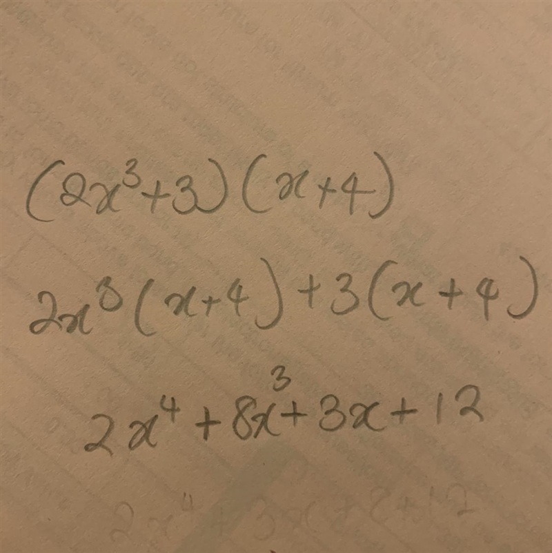 Find the product of the polynomial (2x^3+3) (x+4)-example-1