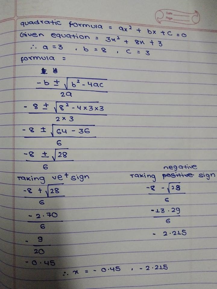 How do you factor the quadratic equation 3x^2 + 8x + 3 to find the roots?-example-1