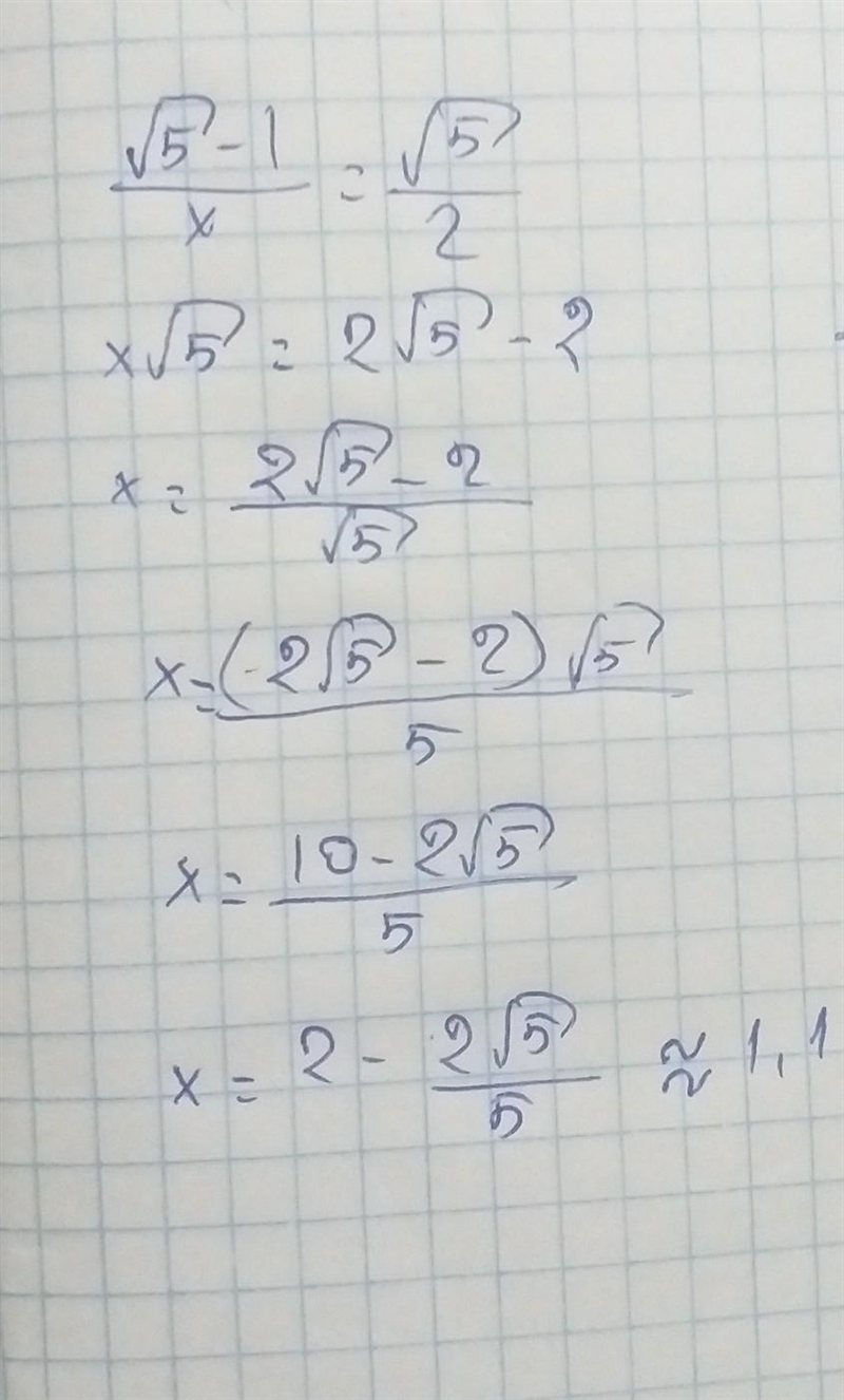 Find an exact solution for √5-1/x = √5/2 Then find the approximate solution to the-example-1