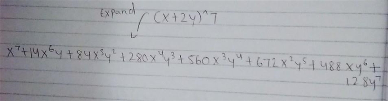 What is the binomial expansion of (x+2y)^7-example-1