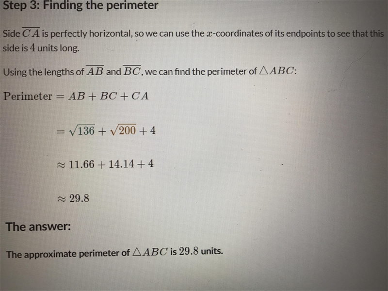 Find the approximate perimeter of AABC plotted below. A(2,7) C(6,7) B(-4,-3)-example-1