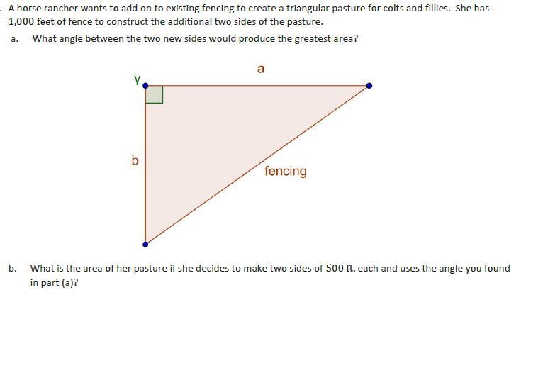 What is the area of her pasture if she decides to make two sides of 500 ft. Each and-example-1