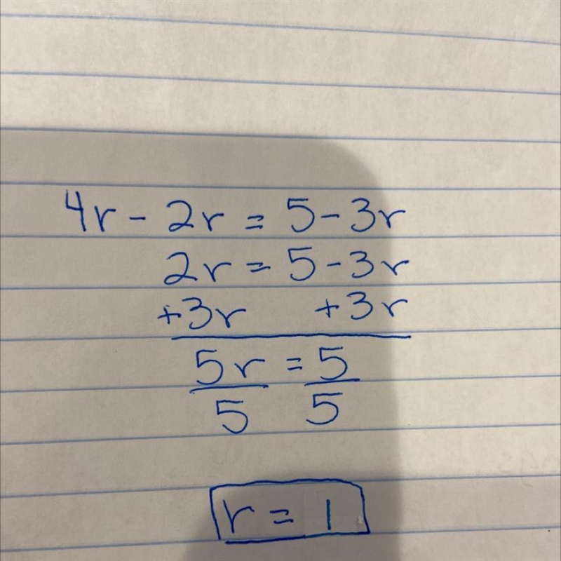 I got my question as 4r-2r=5-3r, how do i solve this​-example-1