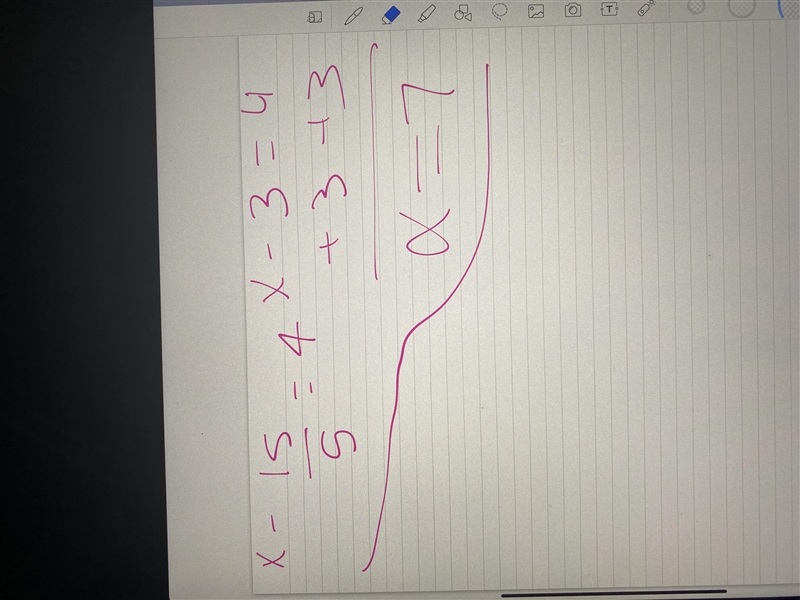 X-15/5=4 what is x in this equation?-example-1