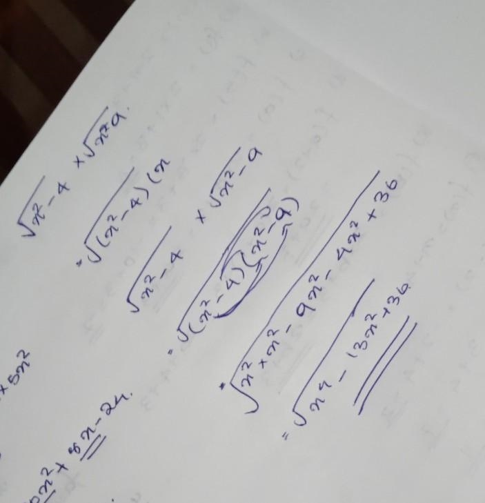 Help me I need please \sqrt{ {x}^(2) - 4 } * \sqrt{x {}^(2) - 9} ​-example-1