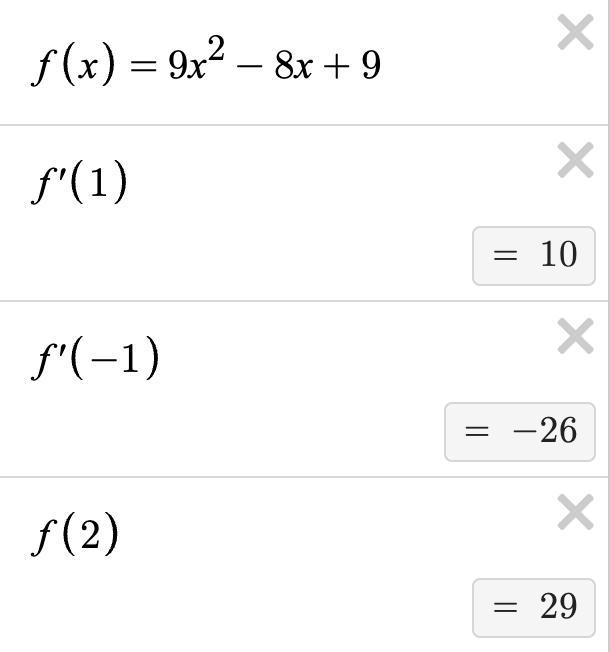 Find a parabola with equation y=ax^2+bx+c that has a slope 10 at x=1, slope -26 at-example-1