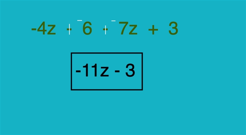 Simplify the expression -4z-6-7z+3=-example-1