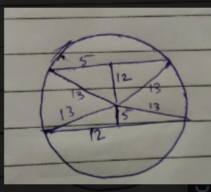 The parallel chord lie on opposite sides of the center of a circle of radius 13cm-example-1