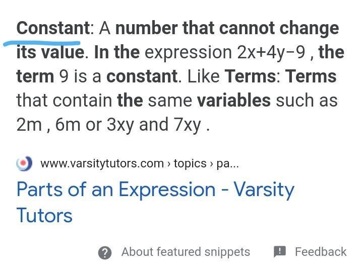 A blank is a number that cannot change its value o.constant o.term o.variable o.coefficient-example-1