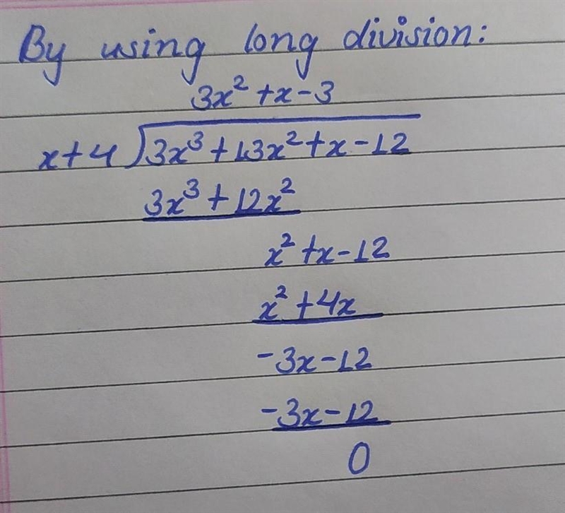 Use synthetic division to find the result when 3x^3 + 13x^2 + x – 12 is divided by-example-1