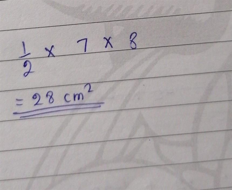 What is the area of the triangle above? A. 28 square cm B. 56 square cm C. 784 square-example-1