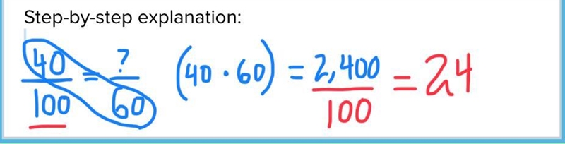 Find the percent of the number. 40% of 60 is-example-1