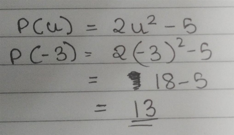 Q=2u2 - 5 (d) Find the value of Q when u=-3-example-1