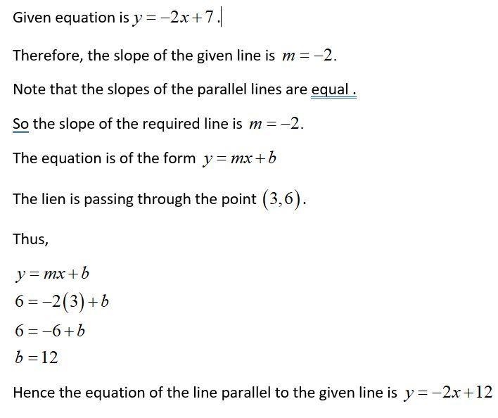 Write an equation for the line parallel to the given line that contains C. C(3,6); y-example-1