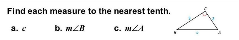 Find the length of segment C as well as m∠A and m∠B. Write your answer rounded to-example-1