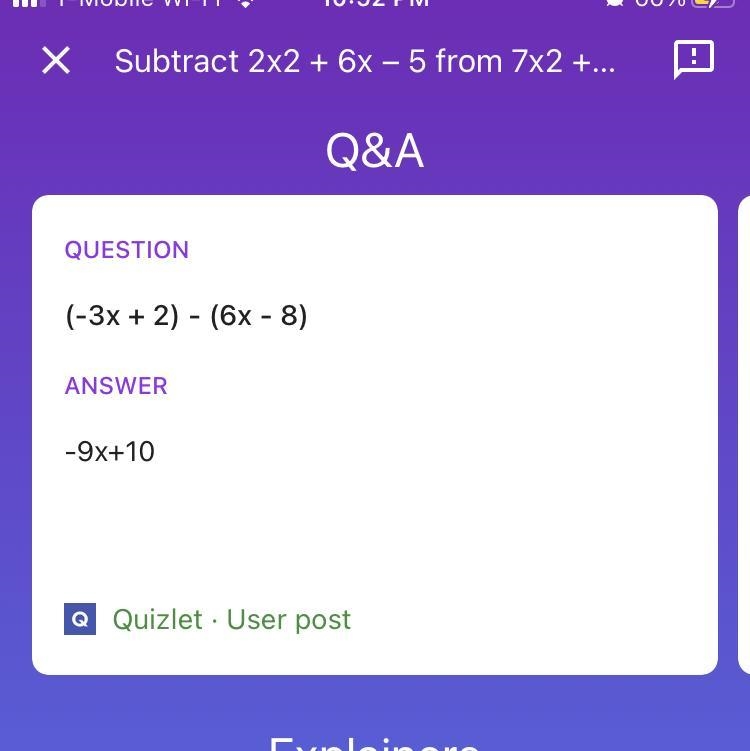 Subtract 2x2 + 6x – 5 from 7x2 + 3x + 4.-example-1