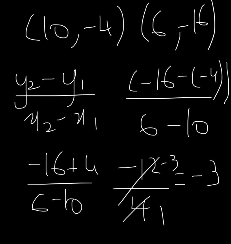 Find the gradient of the line segment between the points (10,-4) and (6,-16).-example-1