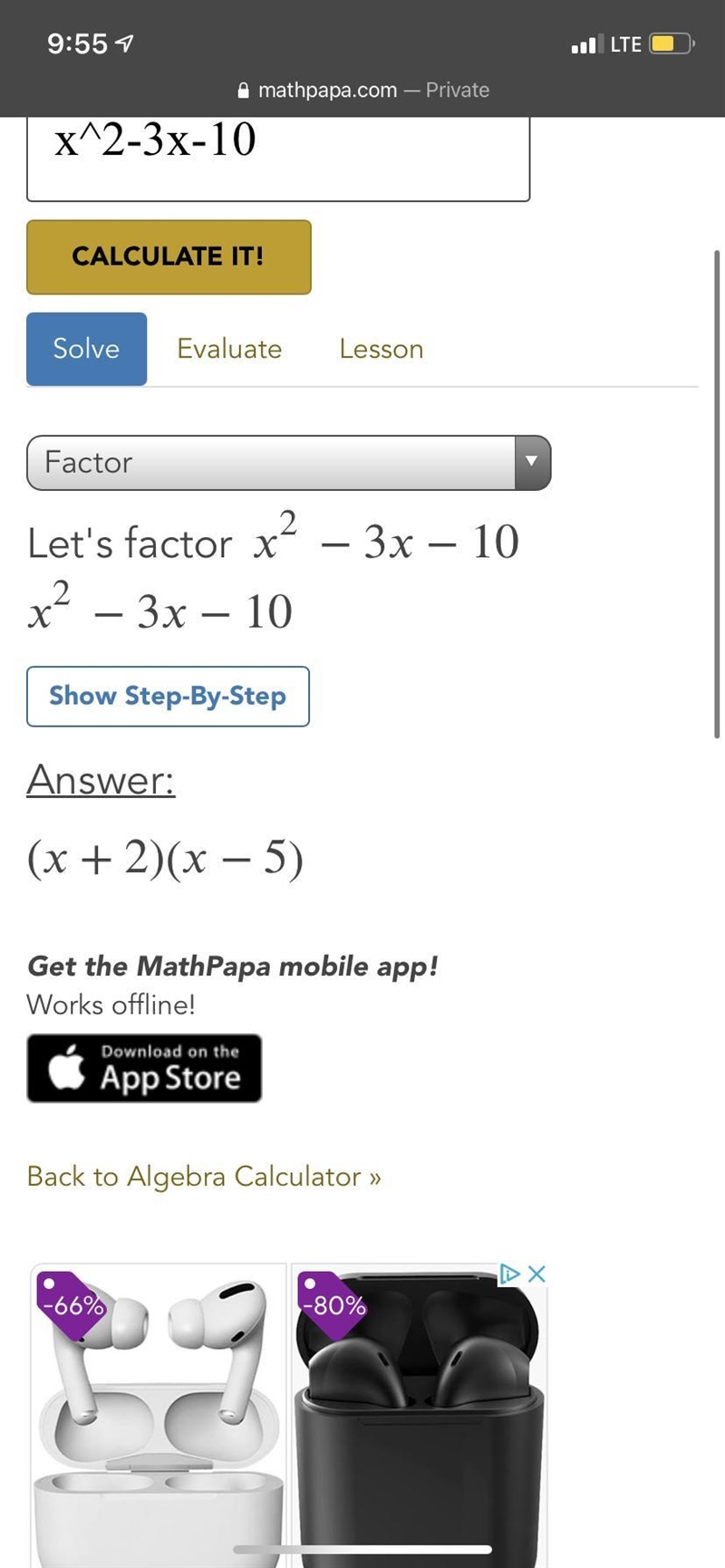 Factor the expression: x2-3x-10-example-1