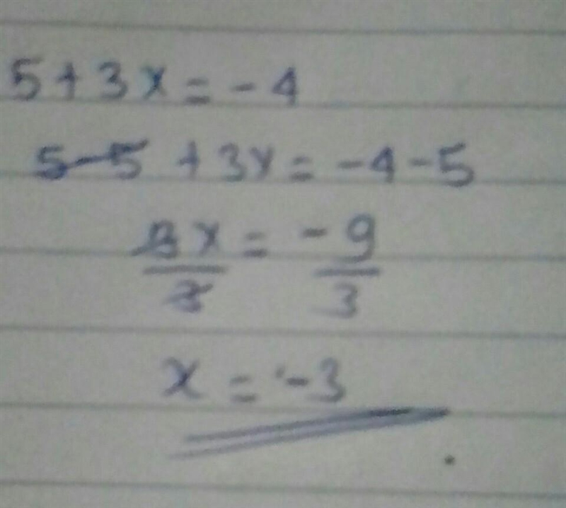 PLEASE HELP if 5 more than 3 times a number is -4, what is the number?-example-1