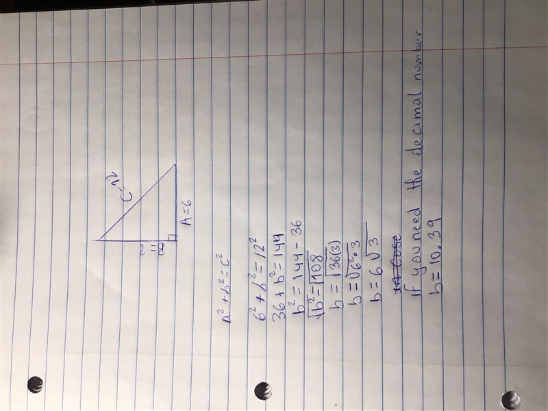 5. What is the measure of side B if side A=6 and side C=12? (Assume this is a right-example-1