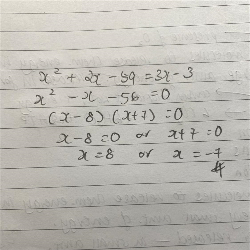 What is the answer too x^2+2x-59=3x-3-example-1