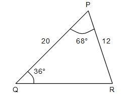 Triangle P Q R is shown. The length of P Q is 20 and the length of P R is 12. Angle-example-1