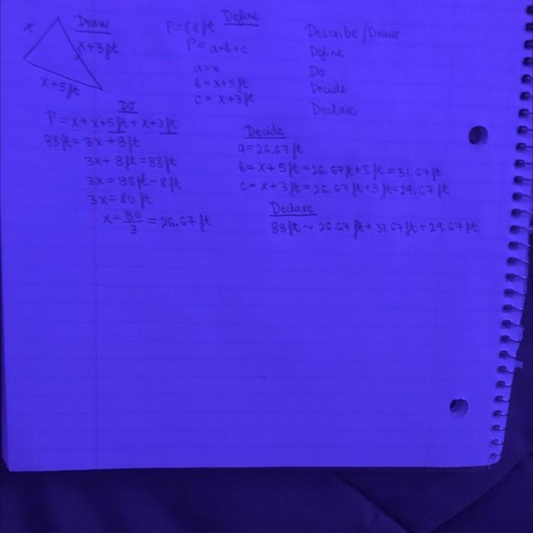 A triangle has a perimeter of 88 feet. The second side is 5 feet longer than the first-example-1