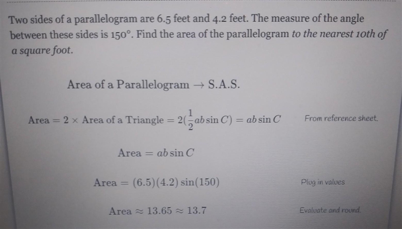 two sides of a parallelogram are 6.5 feet and 4.2 feet the measure of the angle between-example-1