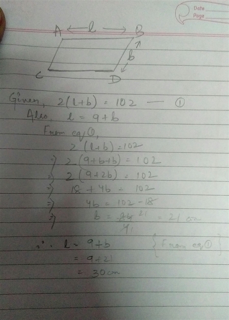 The perimeter of the parallelogram is 102 cm. if one side is greater than other by-example-1