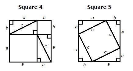 What are the side lengths of square 4 and square 5 in terms of a and b? Do the two-example-1