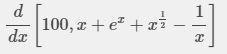 Find dy/dx in the following 1) y=x^[10] +10^[x] +e^[x] 2) y=㏒ x +e^[x]+√x - 1/x-example-2