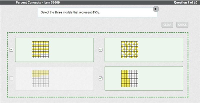 Select the three models that represent 45%.-example-1