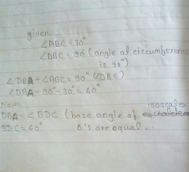 If O is the center of the circle and mZABC = 30°, what is the measure of BDC? D B-example-1