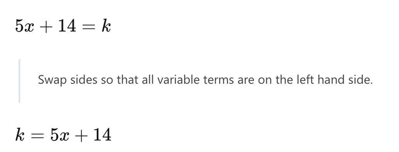Solve: 5x + 14 = k for x-example-2
