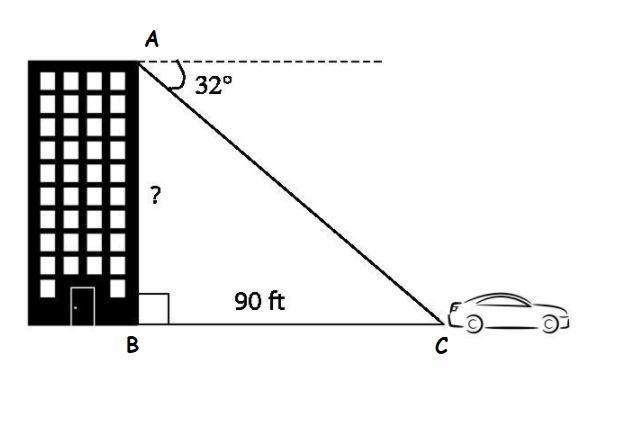 From the top of an apartment building, the angle of depression to a car parked on-example-1