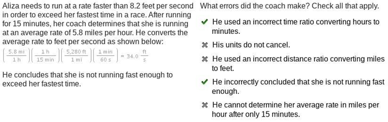 Aliza needs to run at a rate faster than 8.2 feet per second in order to exceed her-example-1