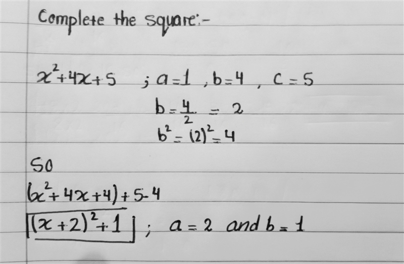 Write x² + 4x +5 in the form (x + a)² +b where a and b are integers.​-example-1