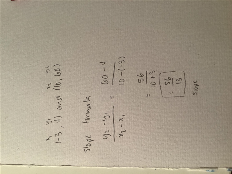 Determine the slope of the line that contains the points (-3. 4) and (10. 60).-example-1