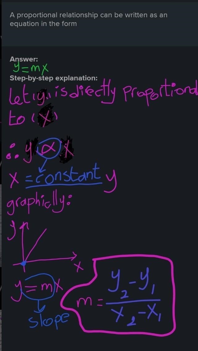 A proportional relationship can be written as an equation in the form-example-1