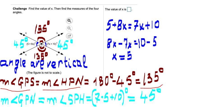 HELP NO LINKS PLEASE!!! SHOW WORK!!! Challenge: Find the value of x. Then find the-example-1