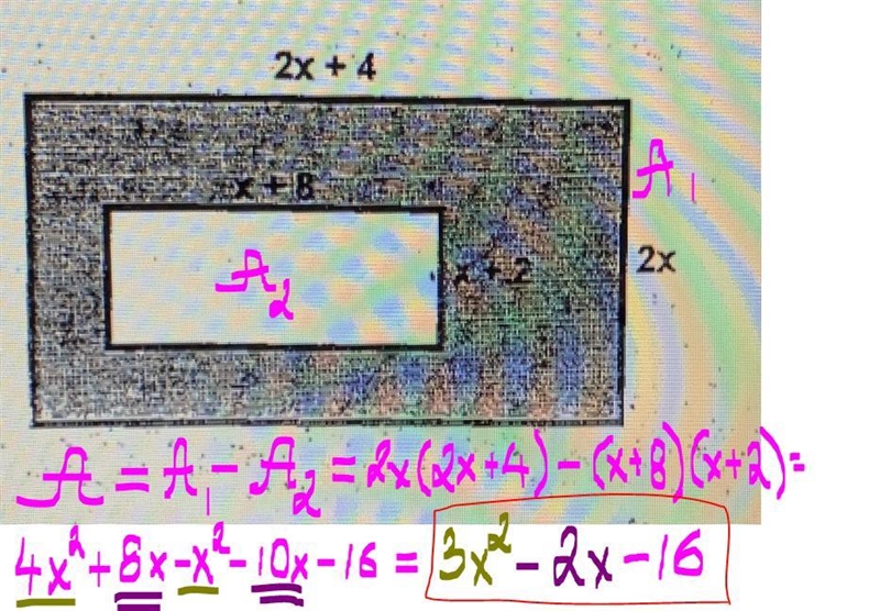 Write a polynomial that represents the area of the shaded region-example-1