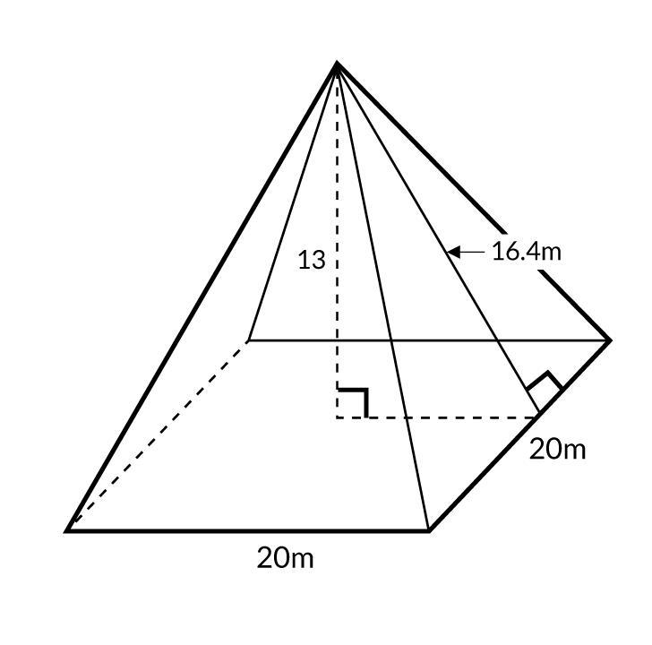 A square pyramid has 1 square base and 4 triangular faces. Find its surface area. A-example-1