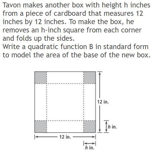 Tavon makes another box with height h inches from a piece of cardboard that meadures-example-1