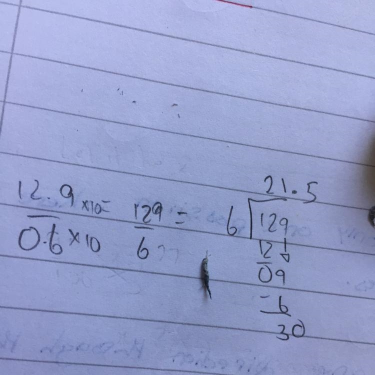 Can you please show me the work on how to divide 12.9 and 0.6 pls? Like up and down-example-1