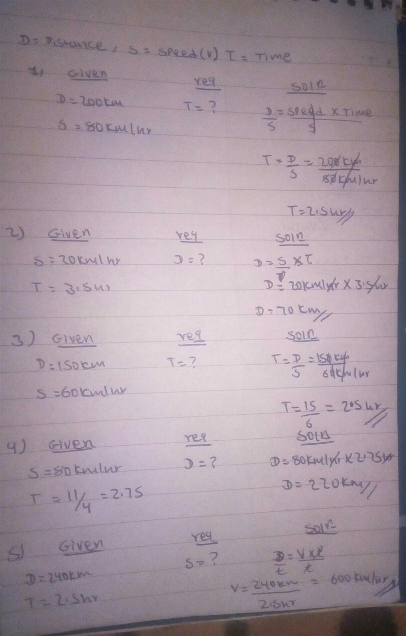 Distance=Speedx Time Speed=Distance/Time Time = Distance/Speed 1)D=200 km S=80 km-example-1