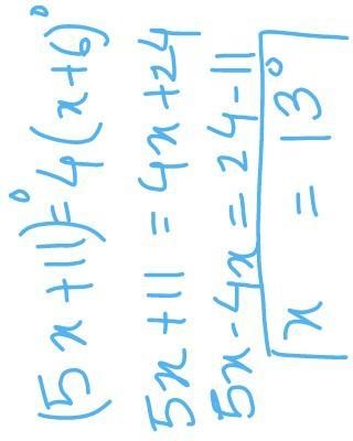 Find value of x 4(x+6)° (5x+11)°-example-2